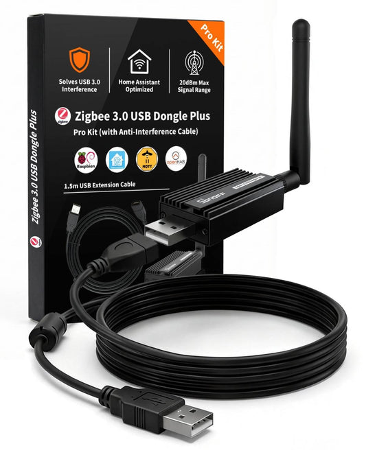 Zigbee 3.0 USB Dongle Plus-E (ZBDongle-E) Kit with 1.5m Shielded Extension Cable | Solves USB 3.0 Interference | EFR32MG21 Coordinator +20dBm for Home