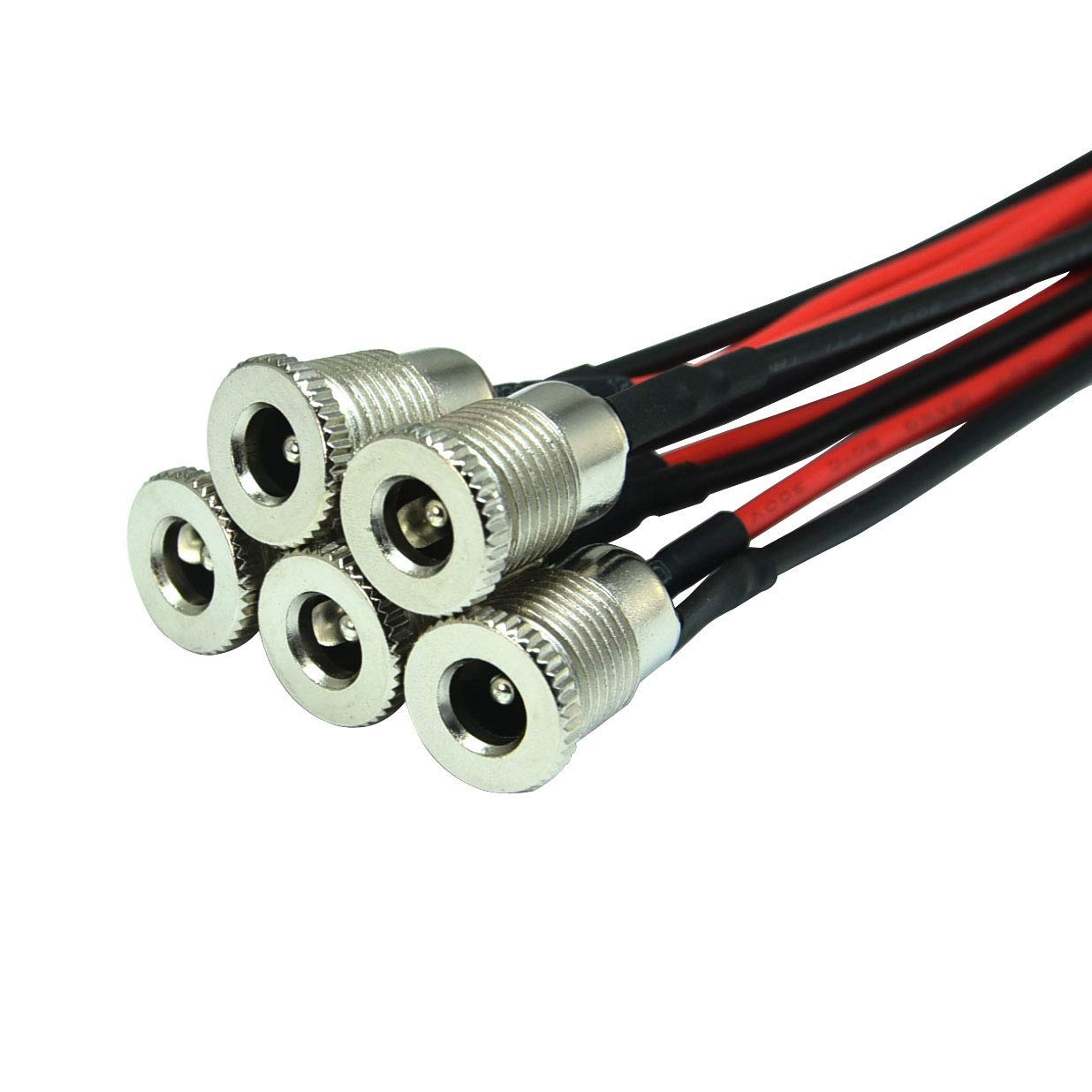 FILSHU 5.5 x 2.5 MM DC Power Jack Socket Threaded Female Mount Connector Adapter with 5.9 inch 18AWG Cable