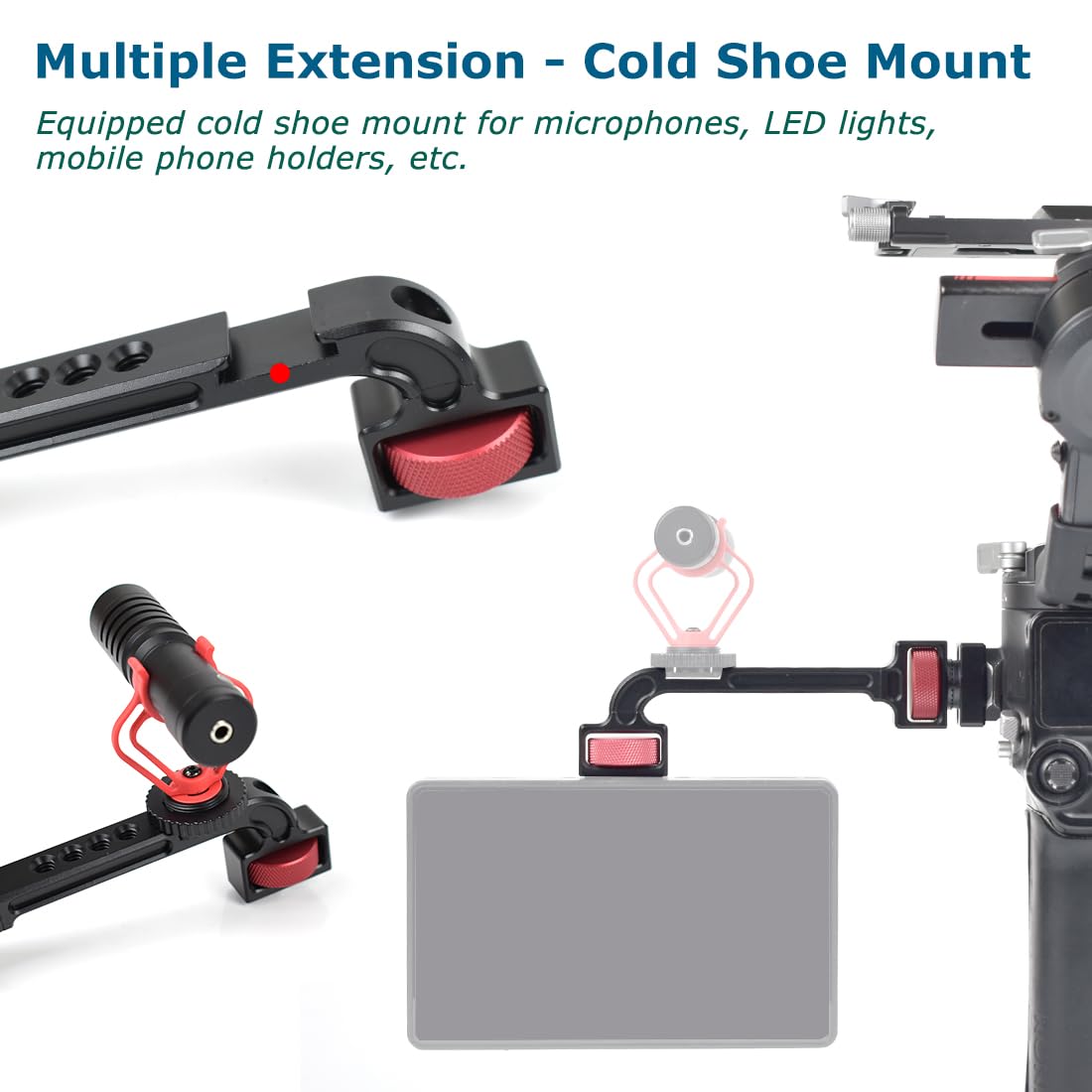 KOQINVIZ Gimbal Monitor Mount Phone Mount with Coldshoe Mount 1/4" Holes for DJI Ronin RS 3 /RS3 Mini Pro/RS 2 / RSC 2/ SC/S Zhiyun Weebill S Crane 3s