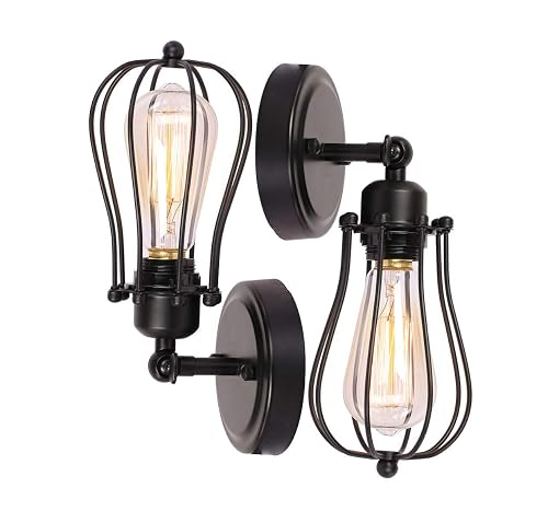 BRIGHTESS #06 Wire Cage Pendant Fixture Wall Mount Set of 2 Packs Black Industrial Vintage Edison Indoor Hardwired Finish(2packs)