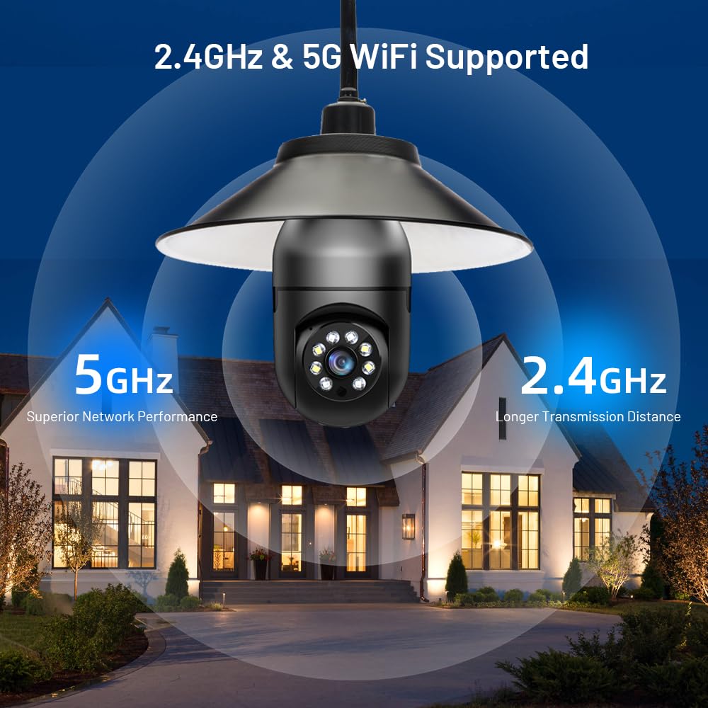 Warmfam 2K Light Bulb Security Camera Outdoor 2 Pack - 5G& 2.4GHz Wireless Motion Detection Cameras for Home Security,Two Way Talk,Full Color Night