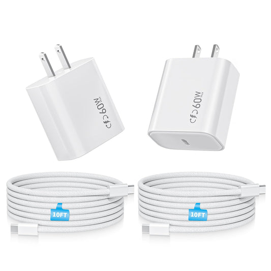 iPhone 17 Pro Charger Fast Charging,2-Pack USB C 40W Dynamic Power Adapter with 60W Max Charger Block Long 10FT USBC Woven Cable Cord Compatible