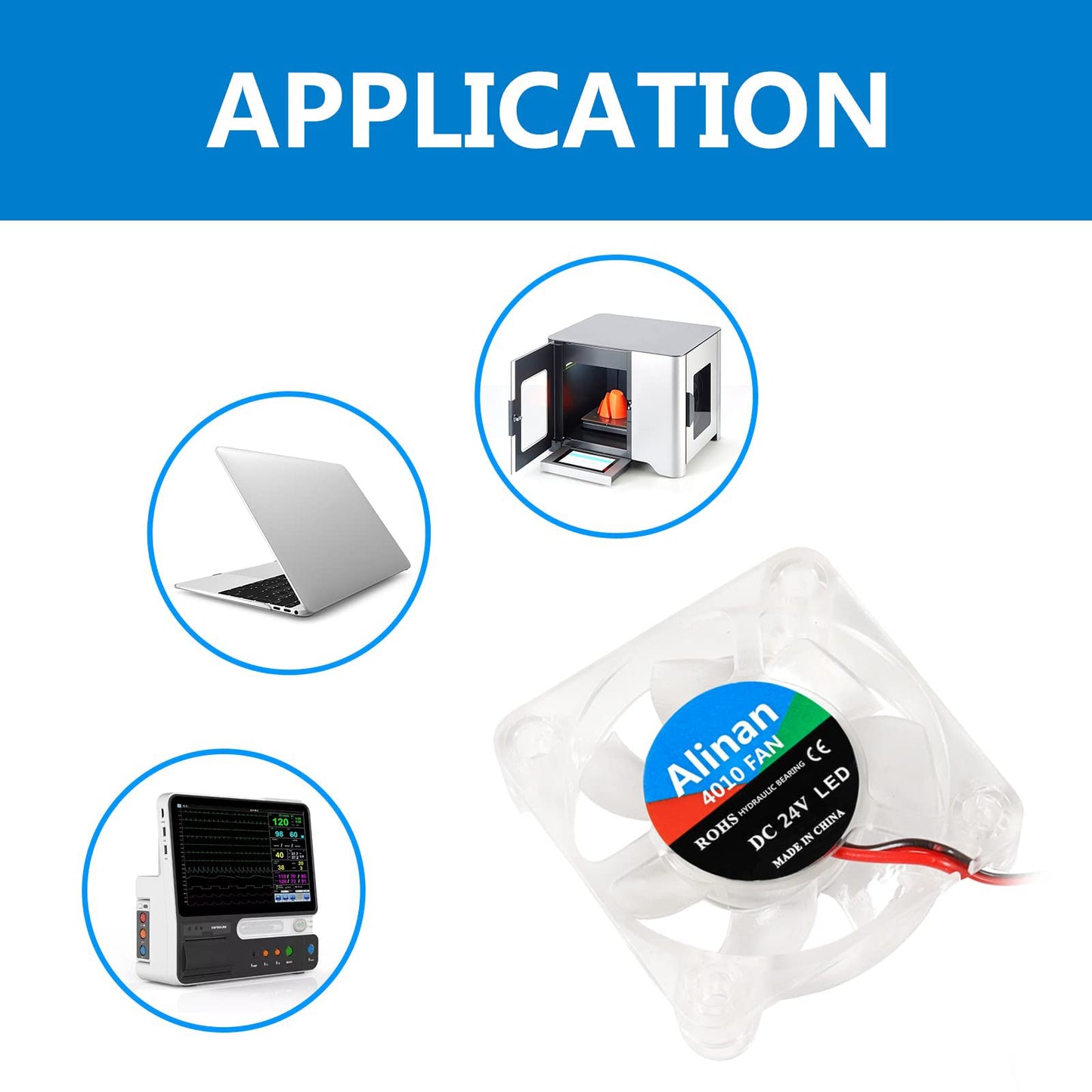Alinan 6pcs 4010 24V Color LED Mini Brushless Cooling Fan Transparent 40 * 40 * 10MM 0.05A for 3D Printer, PC, Case, CPU