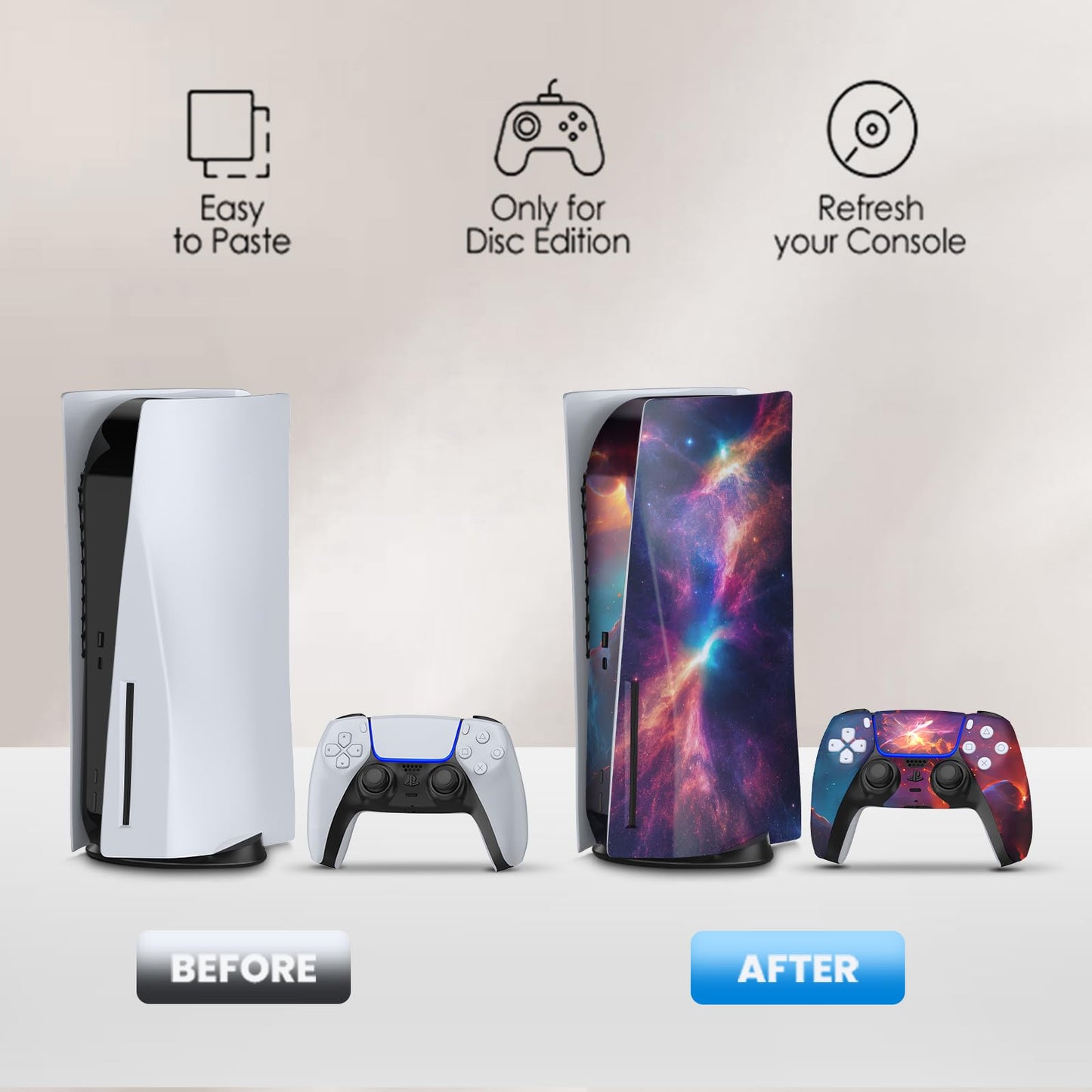 Toxxos PS5 Skin Disc Edition Anime Console and Controller Vinyl Cover Skins Wraps for PlayStation 5 Disc Version CD-ROM Version Purple and Green