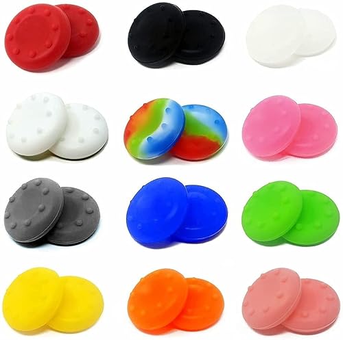 24-Pack Anti-Slip Silicone Thumb Grip Caps, 12 Colors High Sensitivity Joystick Covers with 360° Textured Dots for PS5 PS4 Xbox Series X/S Xbox One