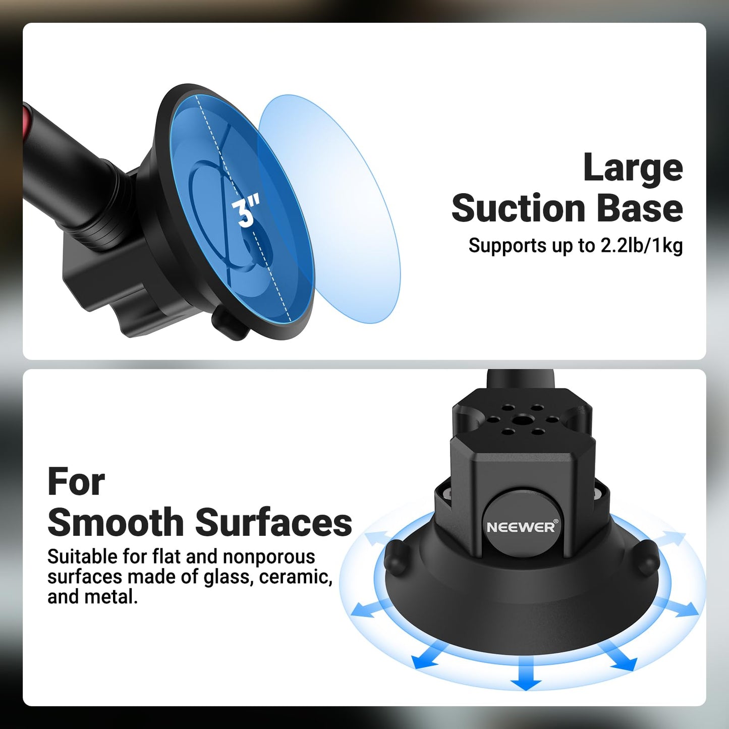 NEEWER Triple Suction Cup Car Mount Kit, Two 24" Aluminum Alloy Extension Poles, NATO Rail, Action Camera Adapter Compatible with GoPro DJI Insta 360