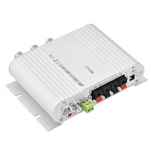 Power Amplifier, Mini HiFi 2.1 Stereo Bass Digital Amplifier, 15W x 2 RMS Output Audio Amp with & 3.5mm Audio Input for Home/Auto (Silver)