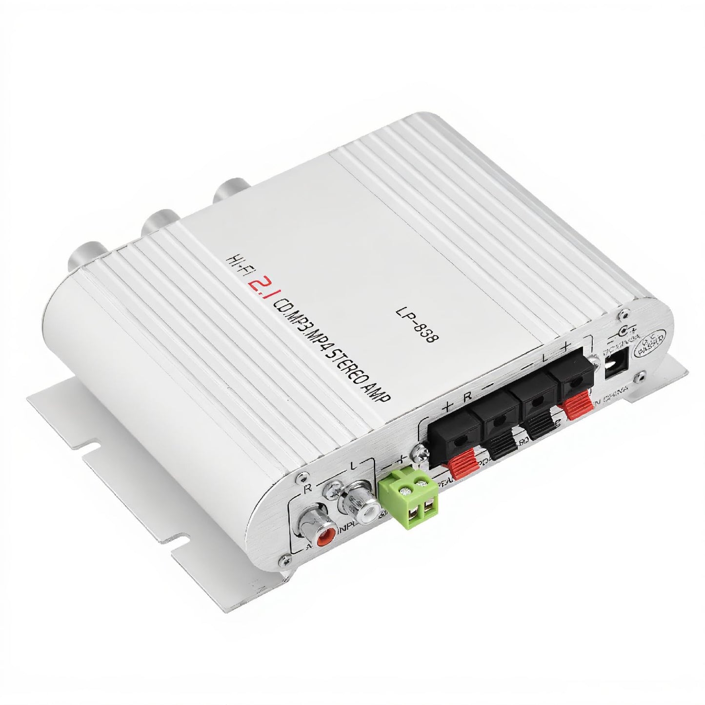 Power Amplifier, Mini HiFi 2.1 Stereo Bass Digital Amplifier, 15W x 2 RMS Output Audio Amp with & 3.5mm Audio Input for Home/Auto (Silver)