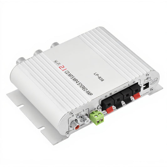 Power Amplifier, Mini HiFi 2.1 Stereo Bass Digital Amplifier, 15W x 2 RMS Output Audio Amp with & 3.5mm Audio Input for Home/Auto (Silver)