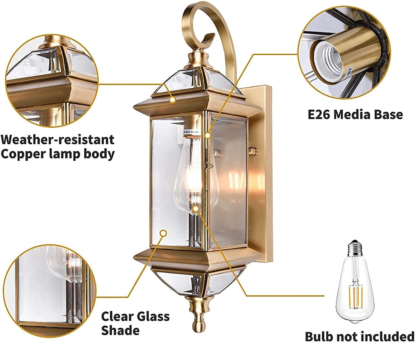 Milaii Copper Exterior Wall Light 20" H Outdoor Light Fixture Waterproof Wall Sconce Oil Rubbed Brass Porch Light with Clear Glass Lantern Wall Mount