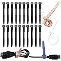 Silicone Zip Ties, Reusable Zip Ties, 20pcs Rubber Cable Ties Straps for Wire Management, Elastic Cable Organizer for Home Office Table Desk. Black