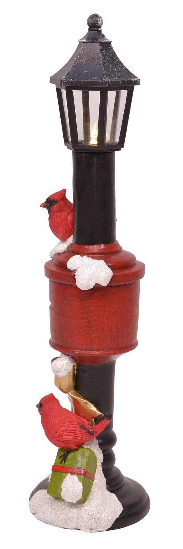 Mark Feldstein & Associates Resin Mailbox Lamp Post with Cardinals Figurine Holiday Decor with Built in LED Light, 15 Inch