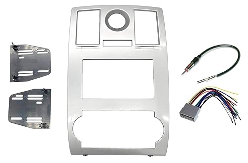 Radio Stereo Car Install Double Din Navigation Silver Bezel +Harness & Antenna Adapter Compatible with Chrysler 300 2005-2007