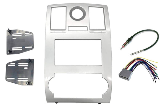 Radio Stereo Car Install Double Din Navigation Silver Bezel +Harness & Antenna Adapter Compatible with Chrysler 300 2005-2007