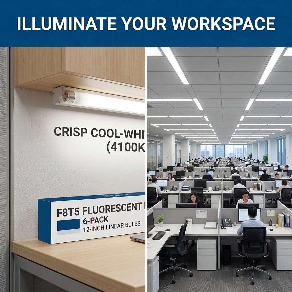 Circle F8T5 Fluorescent Light Bulbs - 12 inches Under Cabinet Bulb - Cool White 4100k 8 Watt Tube Bulb - Pack of 6