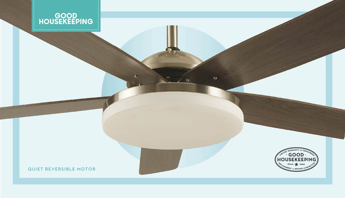 Good Housekeeping 63173-BN Adeline LED Indoor Ceiling Fan with Remote Control, Brushed Nickel, 52"