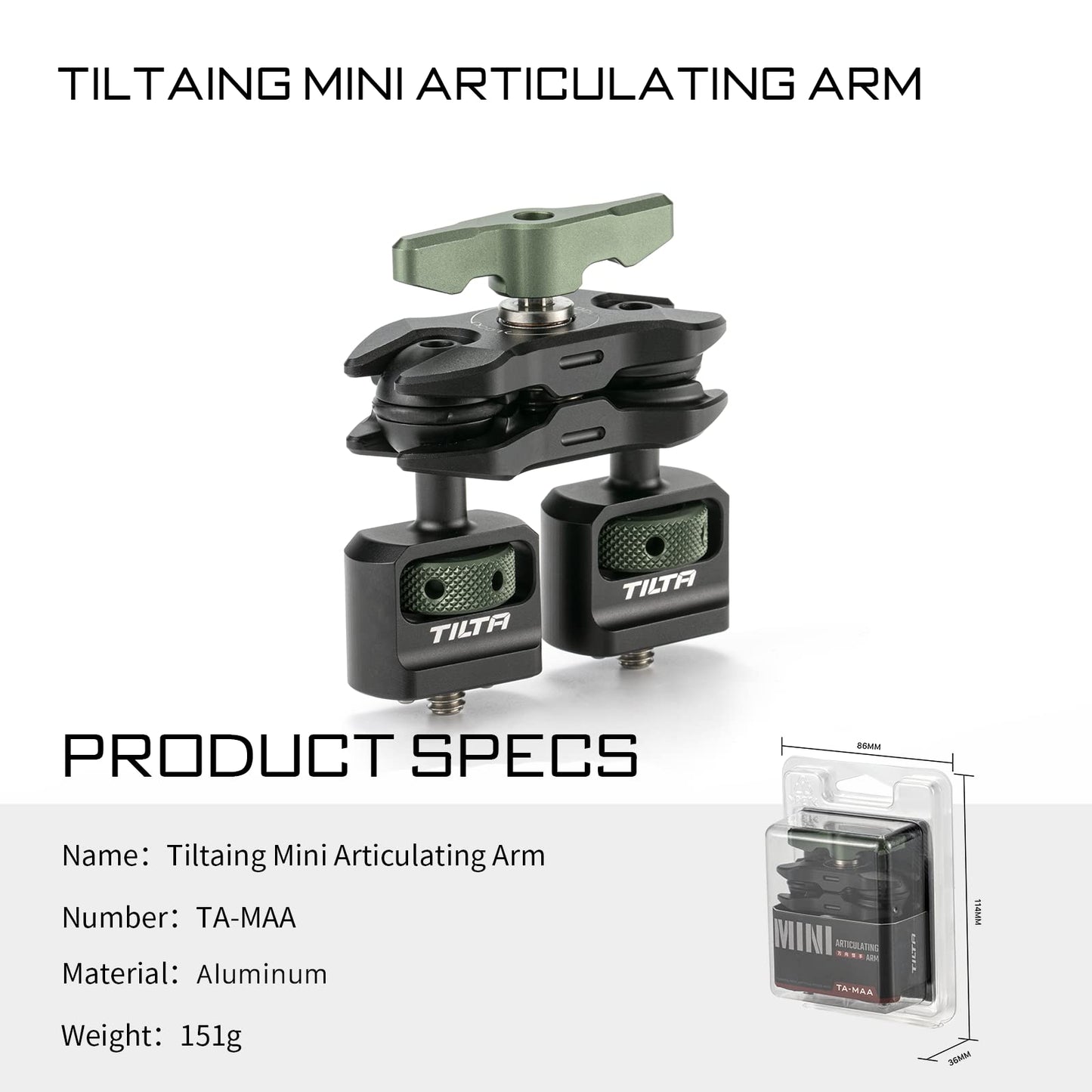 Tilta Mini Articulating Arm | Mount Camera Accessories with 1/4"-20 to 1/4"-20 (with Locating Pins) Connectors (Others Available Separately) | TA-MAA