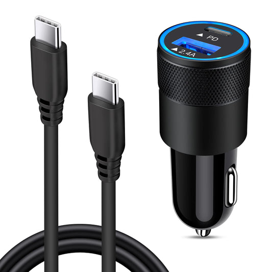 USB C Fast Car Charger for Samsung Galaxy S26 S25 S24 S23 Ultra S22 S21 S20 A17 A16 A15 A52 A55 A54 Note 20,30W 2 Port Car Charger Adapter+USB C to C