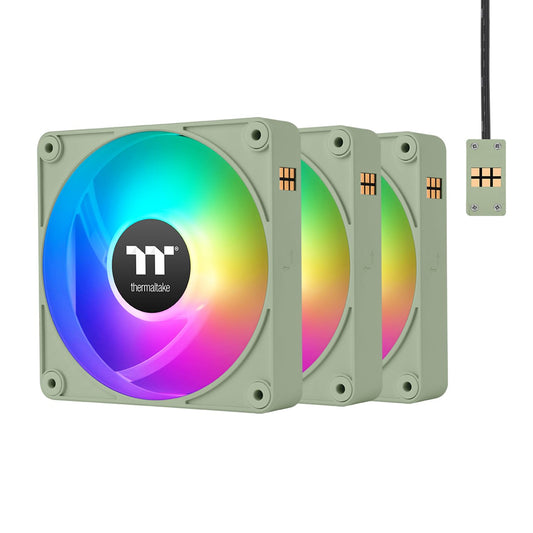 Thermaltake CT120 EX ARGB Reverse PC Cooling Fan Matcha Green 3-Fan Pack, Magnetic Connection, 5V Motherboard Sync, 16.8 Million Colors 9 Addressable