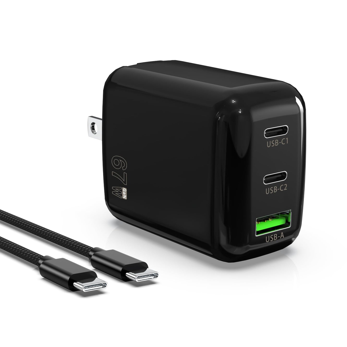 QIOUZW 67W USB C Wall Charger, 3-Port GaN Fast Charger Block,Replacement for MacBook Pro/Air, iPad, iPhone 15/14/Pro, Galaxy, Pixel, Apple Watch