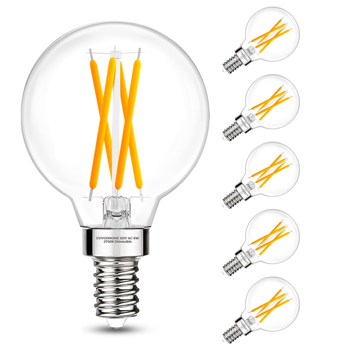 G16.5 E12 Globe LED Bulb, 2700K Warm White Dimmable, 60W Equivalent