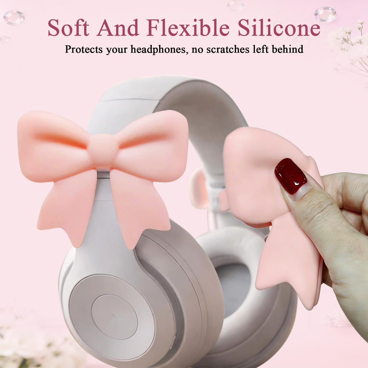 NEWFLAG 2 Pack Silicone Bow Headphone Accessory,3D Cute Clip-on Bows for Headphones,Detachable Decoration for Women,Girls and Gamers,Universal Fit