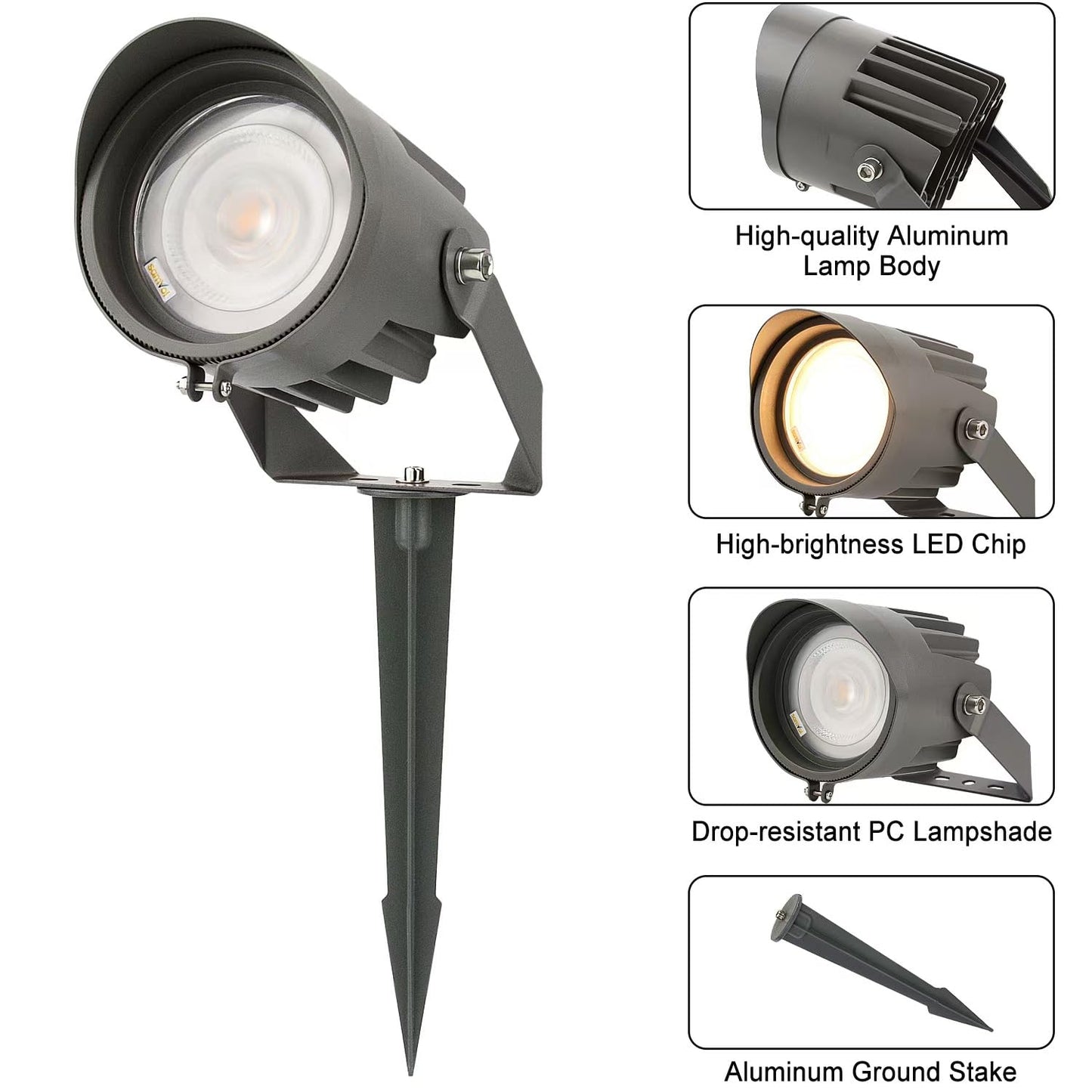 Led Landscape Outdoor Spot Light with Anti-glare Cap - Heavy Duty Waterproof IP67 120V Accent Light 270? Adjustable Mount, 3000K Thickened Aluminum