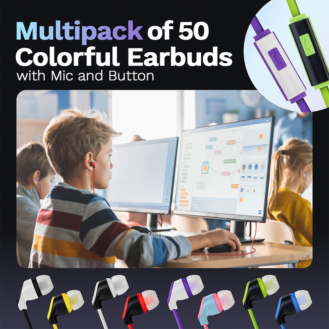 50 Pack Bulk USB C Headphones with Mic, Type C Wired Earbuds Noise Cancelling Earphones Compatible with iPhone 16/15 Pro Max Plus, iPad Pro, Galaxy…