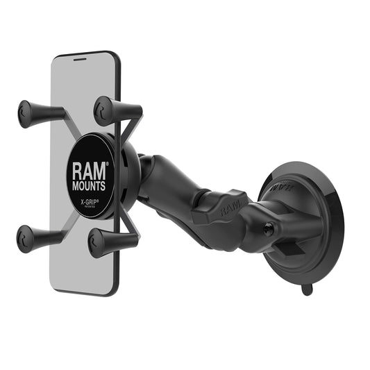 RAM MOUNTS X-Grip Windshield Phone Mount with Twist-Lock Suction Cup Base, Universal Car & Truck Smartphone Holder, B Size Medium Arm - RAP-B-166-UN7U