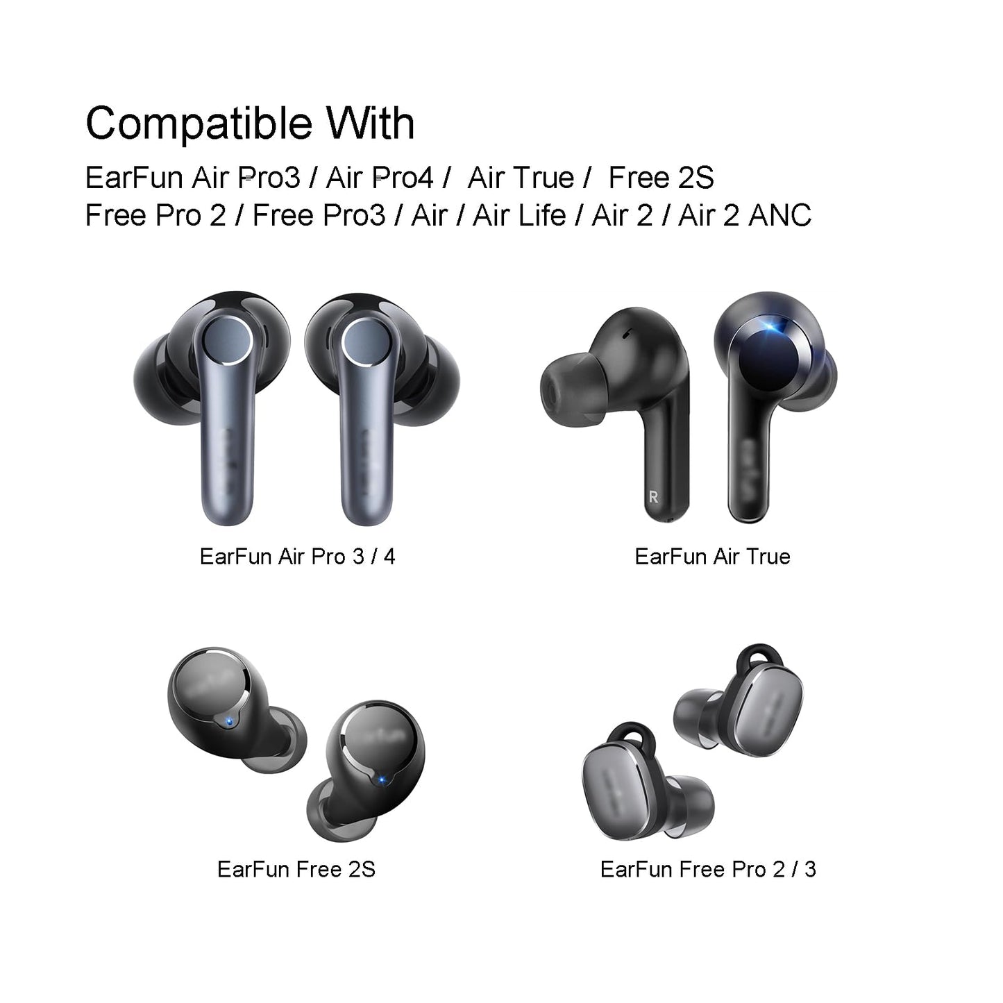 Klowcok Replacement Ear Tips for EarFun Air Pro 4, Air Pro 3, Free 2S, Free Pro 2, Free Pro 3, Soft Silicone Earbuds Tips, 8 Pairs (XS/S/M/L) Black