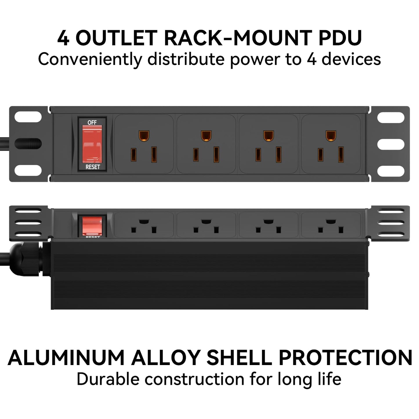 10" Rack PDU- 1U (4Outlets) 10-inch Mini Rack Power Distribution Unit with Protection (125V/15A 6ft Cable), Network Cabinet Rack Mount Power Strip
