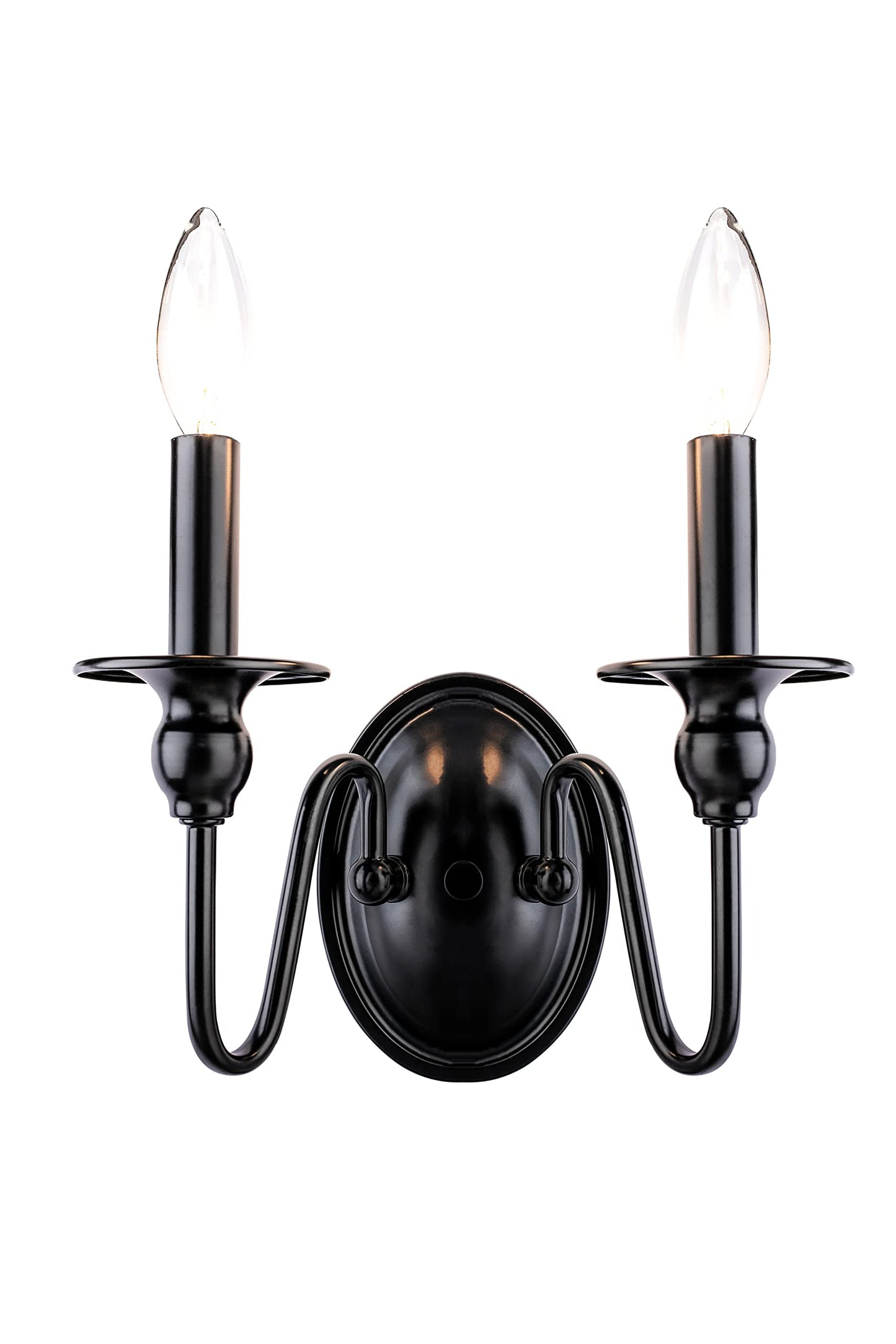 Aspen Creative 62710-01-2, 2 Lights Indoor Wall Fixture, 10-1/4" W x 7-3/8" H x 5-1/8" E, Matte Black Finish, Bulb Not Included