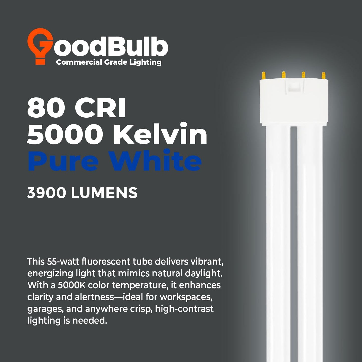 GoodBulb PLL55/850 | 55W 21.2" Twin Tube Compact Fluorescent Light Bulb | 4-pin 2G11 Base 5000K Daylight 3900 Lumen | 36000 Hour Long Life Biax | Pack