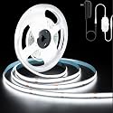 GUPUP 16.4ft COB Turnable Rope Light, White LED Strip Light, 6500K 24V, 1600 LEDs Density Lighting Strip with Dimmable Switch, 3M Adhesive, CRI?90