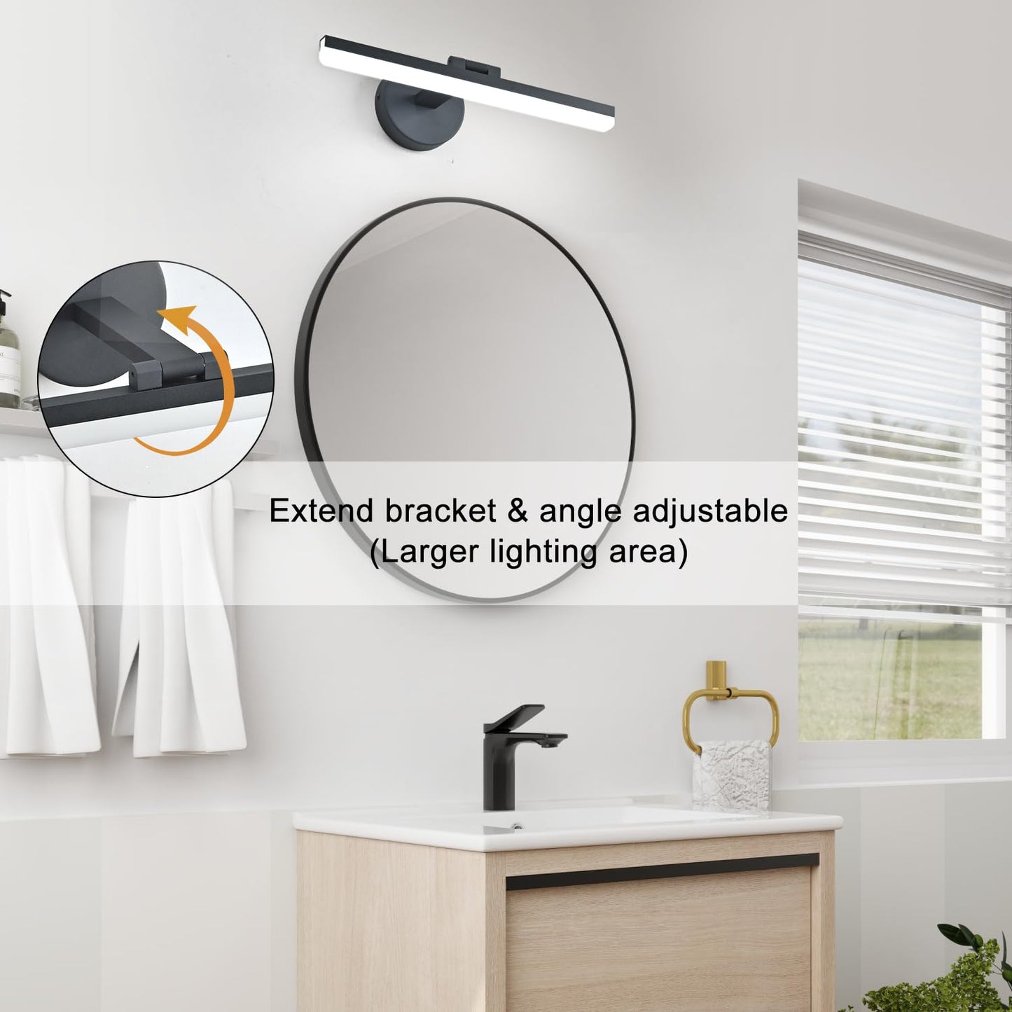 ZHUOER LED Modern Black Bathroom Vanity Lighting Fixtures Over Mirror 16inch Matte Black Wall Lighting Fixtures for Bathroom(White Light 6000K)