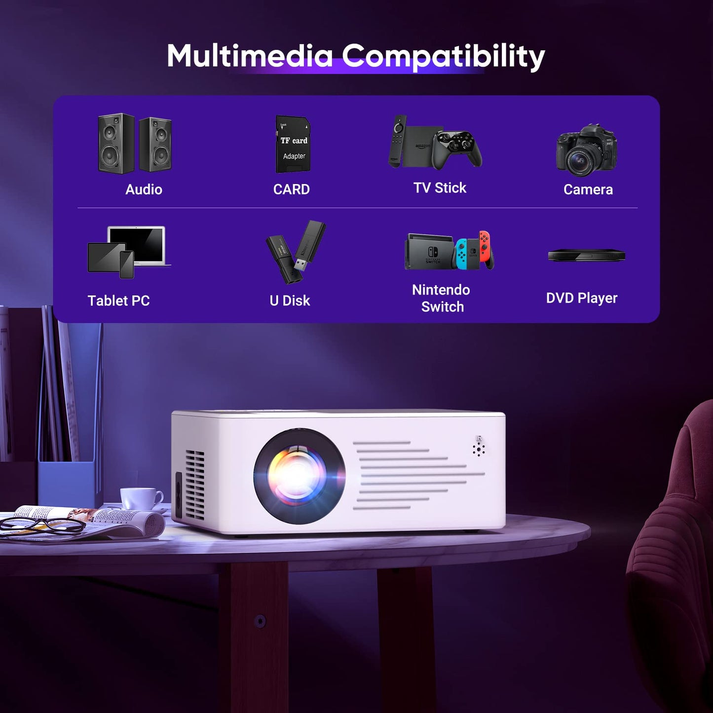 TMY Mini Projector for iPhone, Portable Projector with 5G WiFi and Bluetooth, 1080P HD Projector for Indoor & Outdoor Movies, Home Theater, Camping