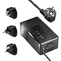 1600W Universal Travel Converter Step-Down 220V to 110V, Pure Sine Wave, for All American Appliances, Lightweight 2lbs