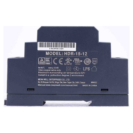MEAN WELL Ultra Slim Step-Shape 1SU DIN Rail Power Supply, 12V 1.25A 15W - HDR-15-12
