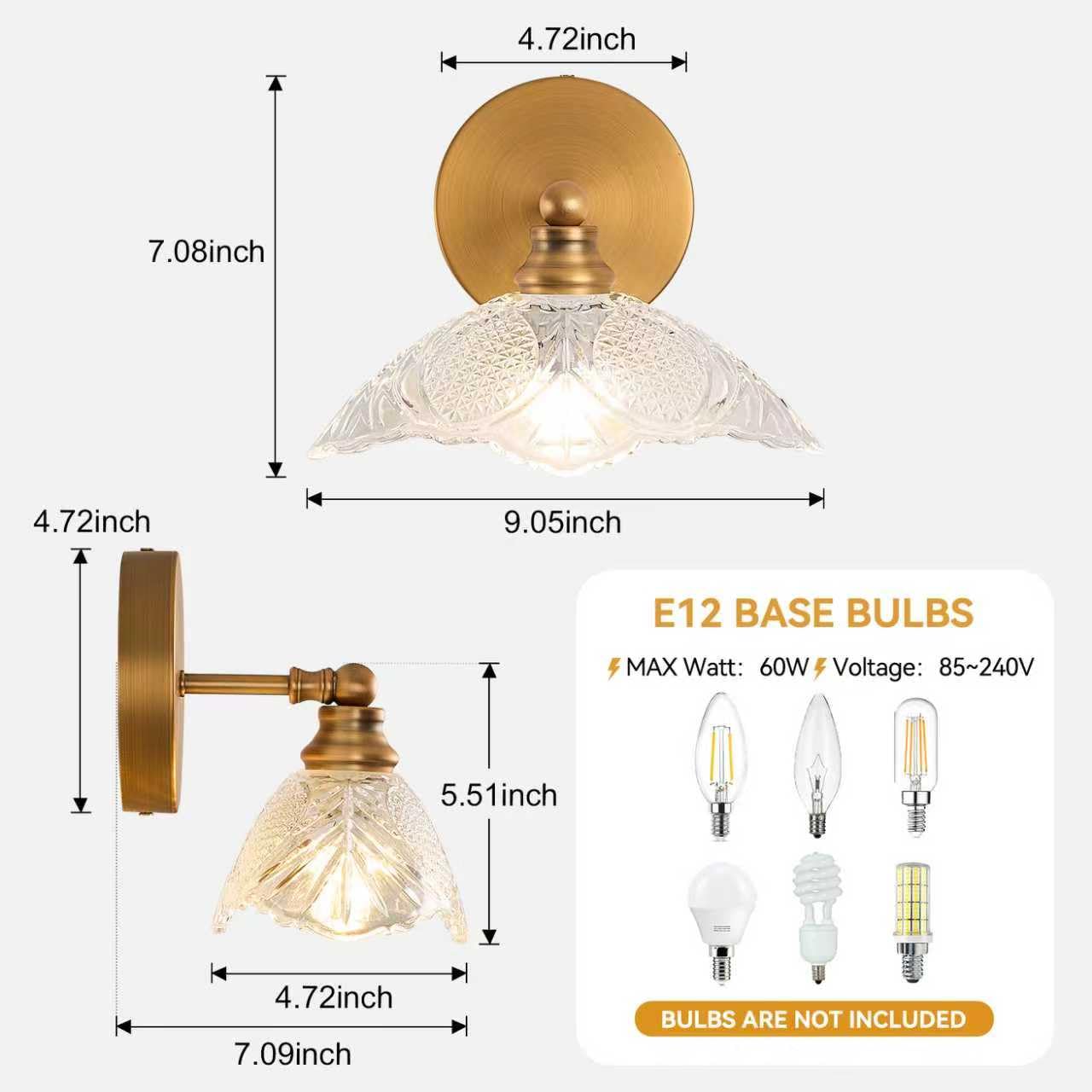 JSDKIUT Bathroom Vanity Light, 9.05 Inch Single Light Brushed Antique Brass Wall Sconce, Vintage E12 Bathroom Light for Mirror, Euro Classic Lighting