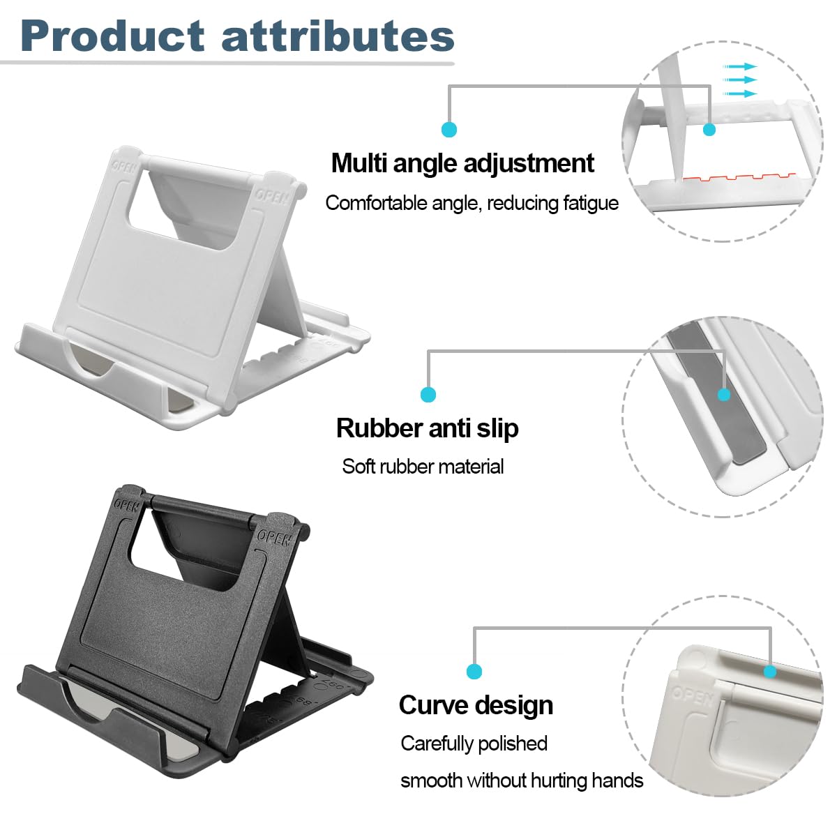 POQOD 2 Pack Cell Phone Stand, Foldable Phone Holder for Desk Compatible with Phone 15 14 13 12 11 Pro Xs Xs Max Xr X 8, Nintendo Switch, All Phones