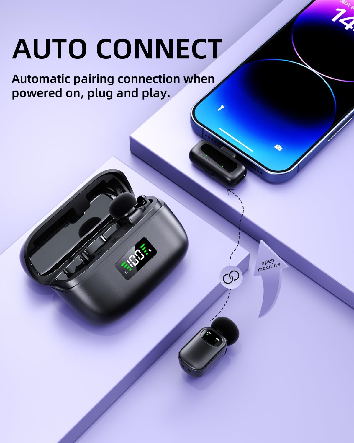 METTOMUS T1 mini Wireless Lavalier Microphone for iPhone/Android/iPad, 3-Level Noise Reduction, 30H Battery Life, AI Voice Changer, Lapel Microphone