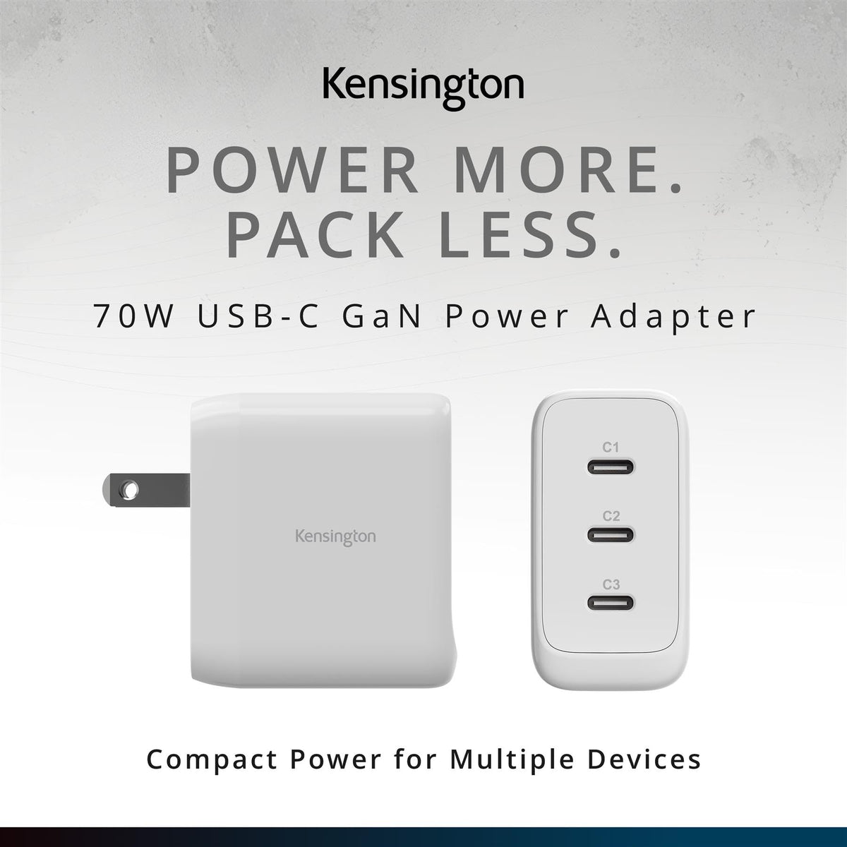 Kensington 70W USB?C GaN Power Adapter, 3?Port Fast Charger with Power Delivery for Laptops, Tablets & Smartphones (K38101NA)