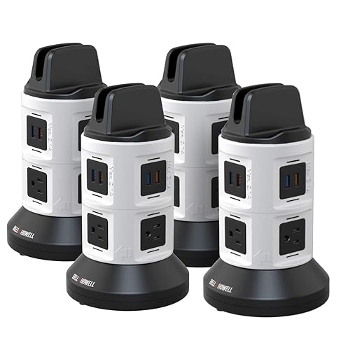 Bell+Howell Spin Power Strip Tower Surge Protector S/4-4 Outlets, 6 USB Ports, 40" Retractable Cord, 360° Rotation | Electric Charging Station
