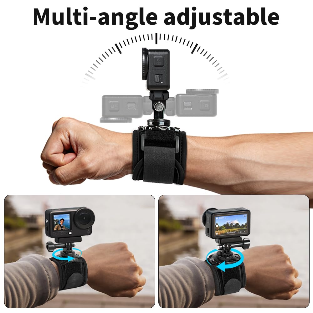 Wrist Strap Mount, 360° Rotating Arm Mount Strap Compatible with GoPro Hero 13/12/11/10/9/8/7//6/5 Black,DJI Action 6/5 pro/4/3,Insta 360 ONE