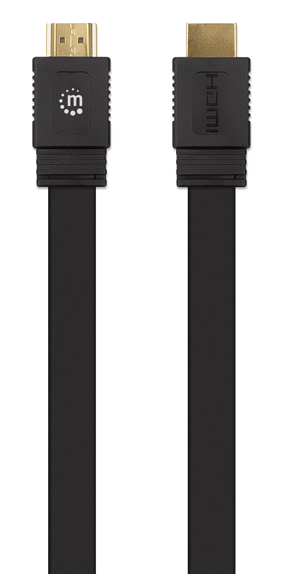 Manhattan HDMI Cable with Ethernet (Flat), 4K@60Hz (Premium High Speed), 0.5m, Male to Male, Black, Ultra HD 4k x 2k, Fully Shielded, Gold Plated