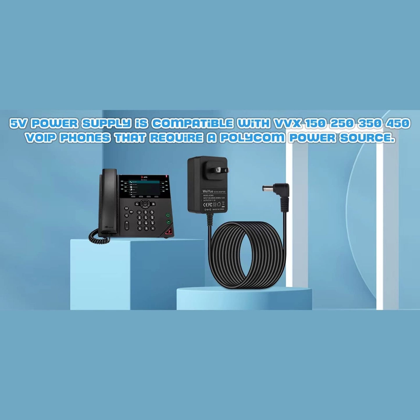 dc 5v Power Supply 5vPower Supply is Compatible with The Polycom IP Phones VVX 150, 250, 350, 450, 2200-48872-001, and 1465-48871-001.