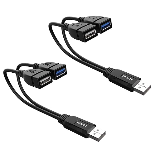 Eanetf USB 3.0 Female to Dual USB Male Splitter Cable, 2 Pack