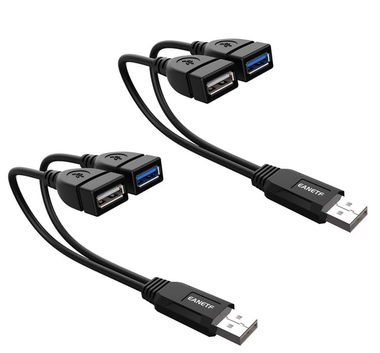 Eanetf USB 3.0 Female to Dual USB Male Splitter Cable, 2 Pack
