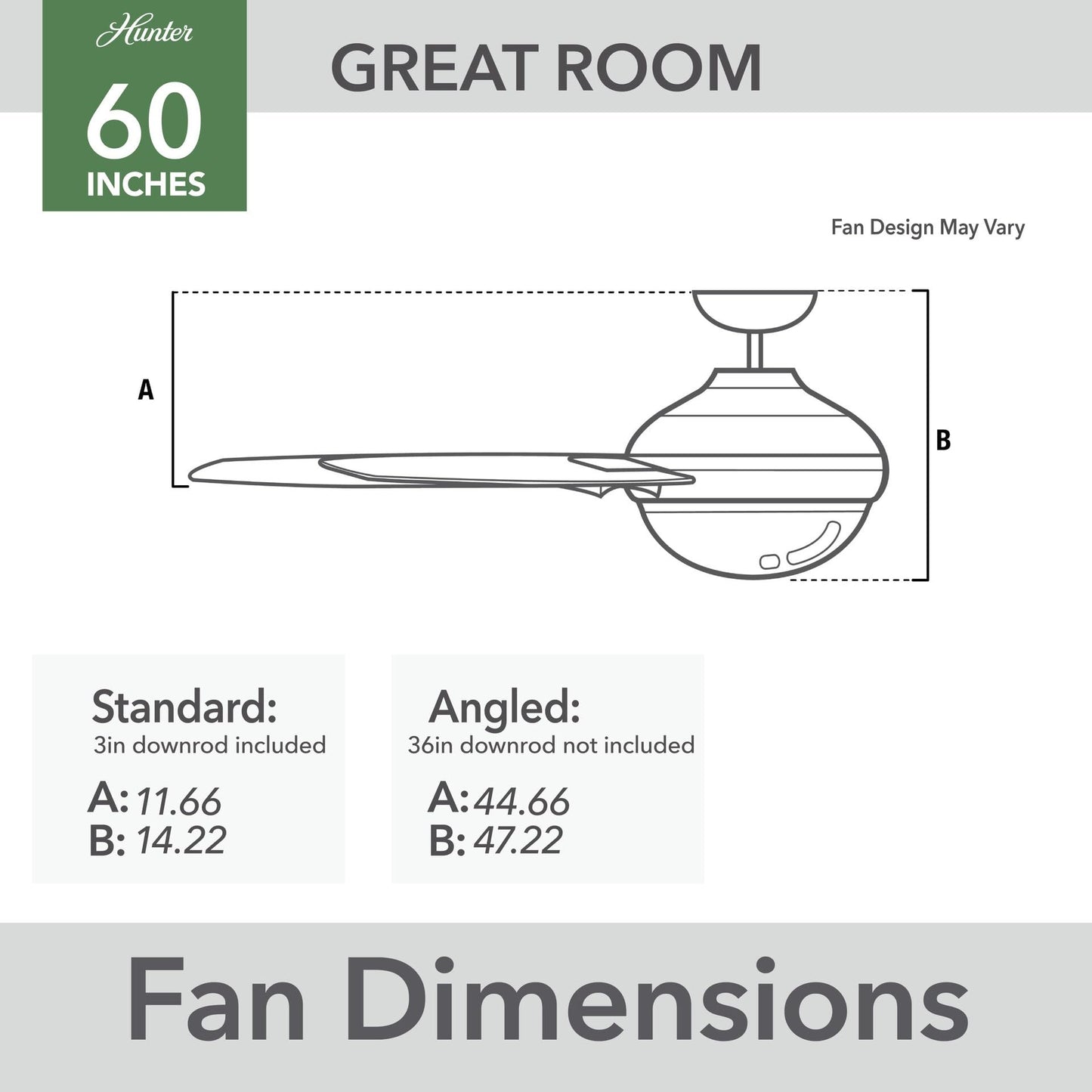 Hunter Fan 60 inch Matte Black Indoor Ceiling Fan with Light and Remote for Bedroom, Large Room/Great Room, Dining Room, Kitchen, Office (Renewed)