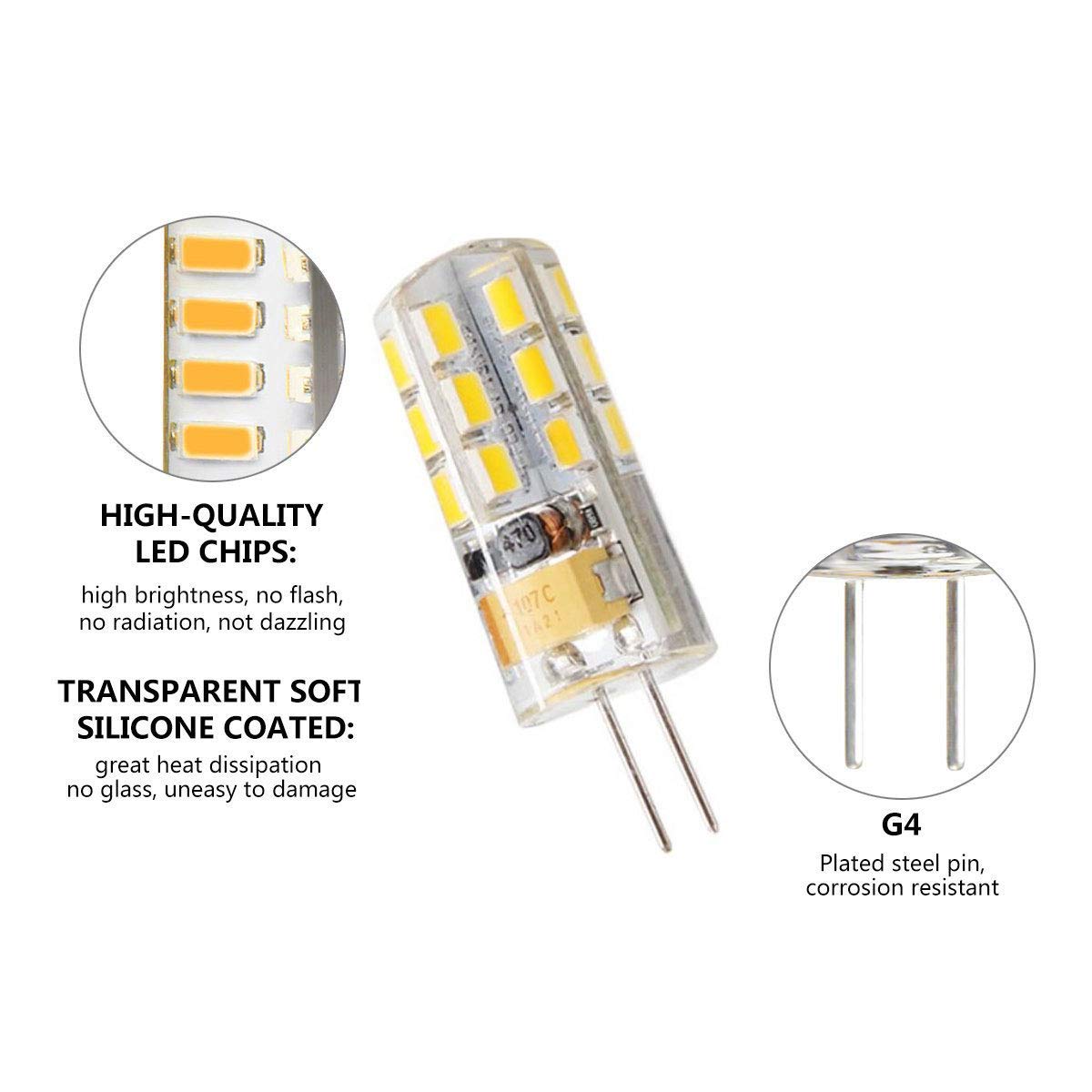 G4 3W LED Light Bulb (10 Pack),G4 Bi-Pin Base,30W Halogen Light Bulbs Equivalent,AC/DC 12V 3000K Warm White for Ceiling Lighting,Under Counter Cabinet
